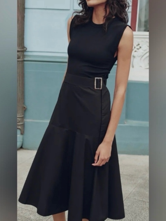 Zara Dresses & Skirts - New Zara Sleeveless Black Midi Dress with Side Buckle